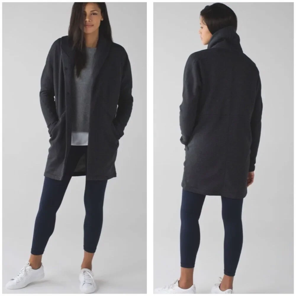 Lululemon Wrap Jacket Size 4 &Go Take You There Heathered Black Fleece Longline